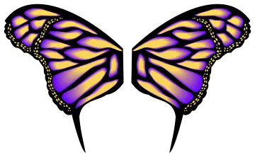 a purple and yellow butterfly wings