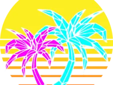 a palm tree with the sun in the background