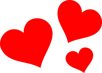 three red hearts on white background