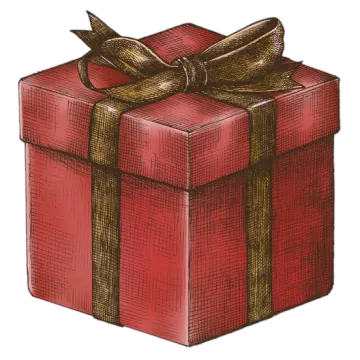 a red gift box with a gold bow