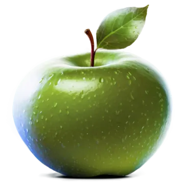 a green apple with a leaf on it