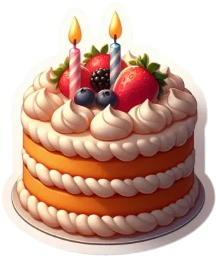 a birthday cake with candles and fruit on top