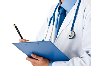a doctor writing on a clipboard