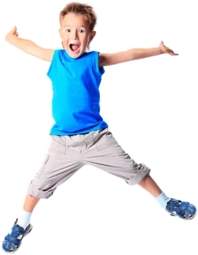 a young boy jumping in the air
