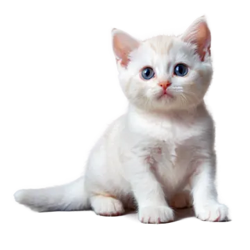 a white kitten with blue eyes sitting down
