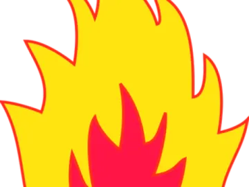 a yellow fire with red flames on it