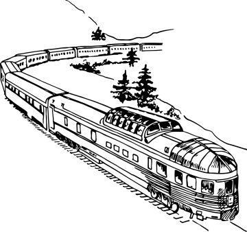 a black and white drawing of a train