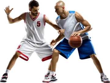 two men playing basketball