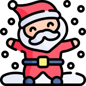 a cartoon santa claus with his hands in the air