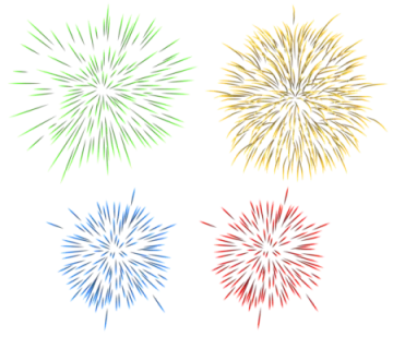 a set of four different colored fireworkss