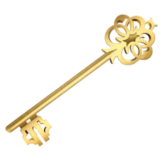 a golden key on a white background