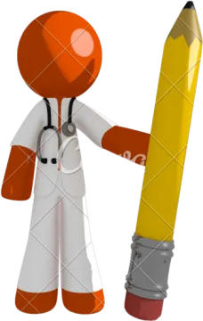 a cartoon character holding a giant pencil
