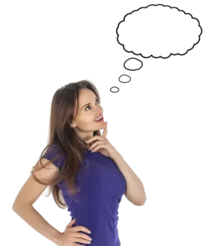 a woman with a thought bubble above her head