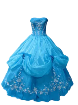 a blue dress with white flowers on it