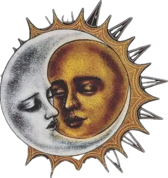 a drawing of a sun and moon