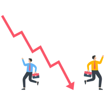two people in business attire are climbing up a red arrow