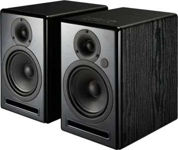 a pair of speakers on a white background
