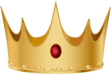 a gold crown with a red stone on top