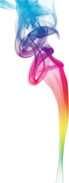 a rainbow colored smoke on a white background