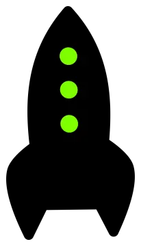 a black and green icon of a spaceship