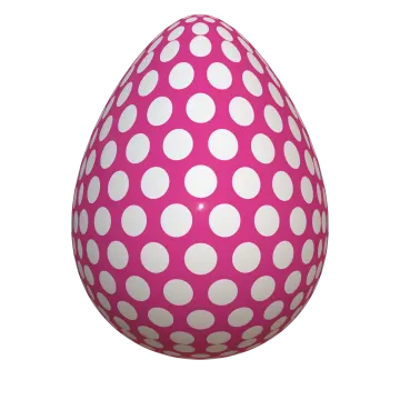 a pink egg with white dots on it