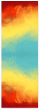 a red and yellow painting on a white background