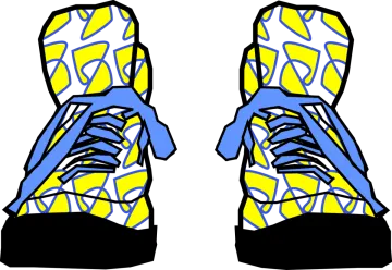a pair of blue and yellow shoes