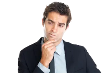 a man in a suit with his hand on his chin