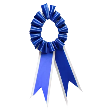 a blue ribbon on a white background