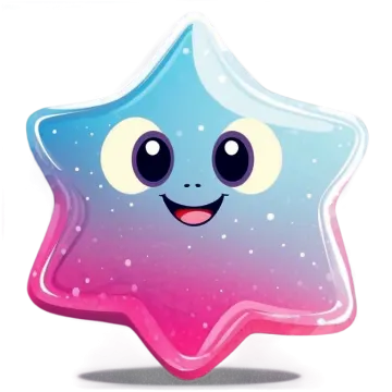 a pink and blue star shaped balloon with a smiling face