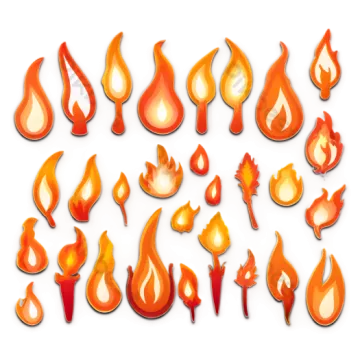 a set of fire flames on white background
