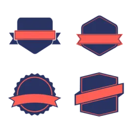 a set of badges with ribbons and ribbons
