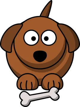 a brown dog with a bone in its mouth