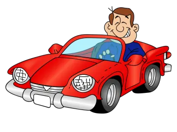 a man driving a red car