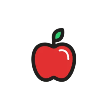an apple with a green leaf on it
