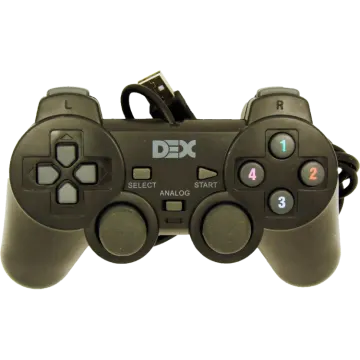 a black game controller on a white background