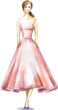 a watercolor sketch of a woman in a pink dress