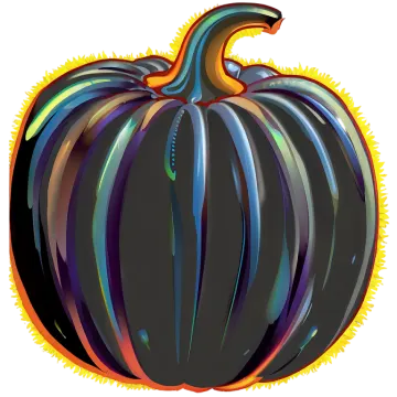 a black pumpkin with colorful stripes on it