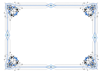 a blue and white frame with an ornate design