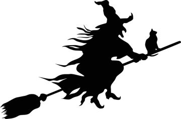 a silhouette of a witch flying on a broom