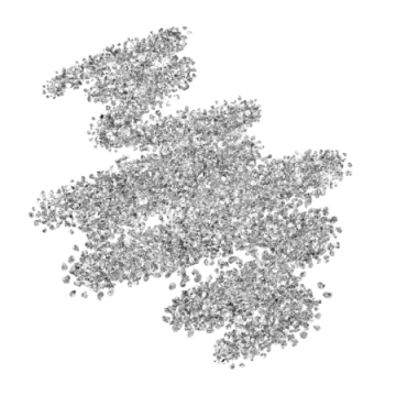 a pile of silver crystals on white background