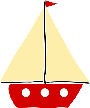 a red and white sail boat