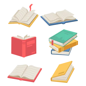 a set of books on white background