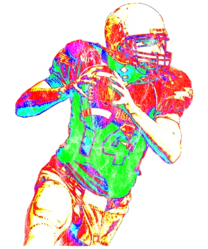 a drawing of a football player holding a ball