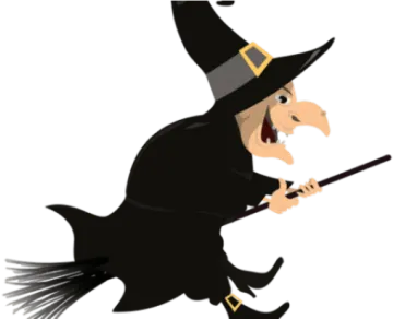 a cartoon witch flying on a broom