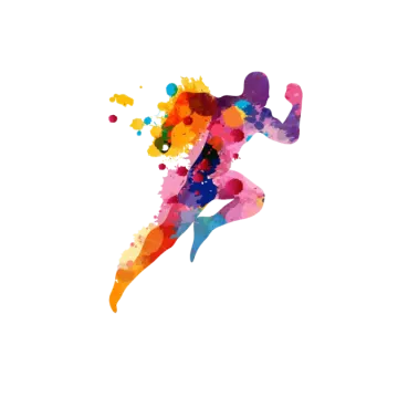 a watercolor painting of a woman running