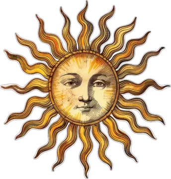 a drawing of the sun with a face