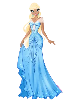 a drawing of a woman in a blue dress