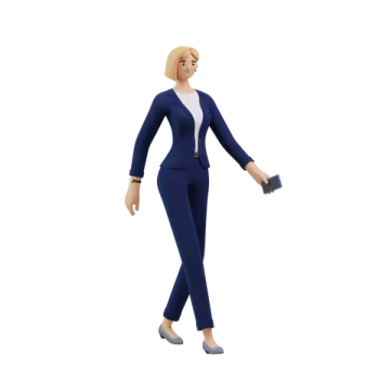 a woman in a blue suit is walking