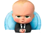 a baby in a suit sitting on top of a table